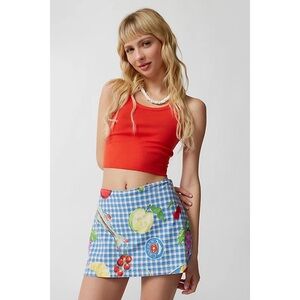 UO Dalilah Linen Printed Low-Rise Mini Skort